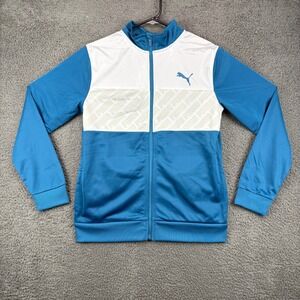 Kids Puma Track Jacket Blue White Full Zip Logo Athletic Sportswear Size L 14-16
